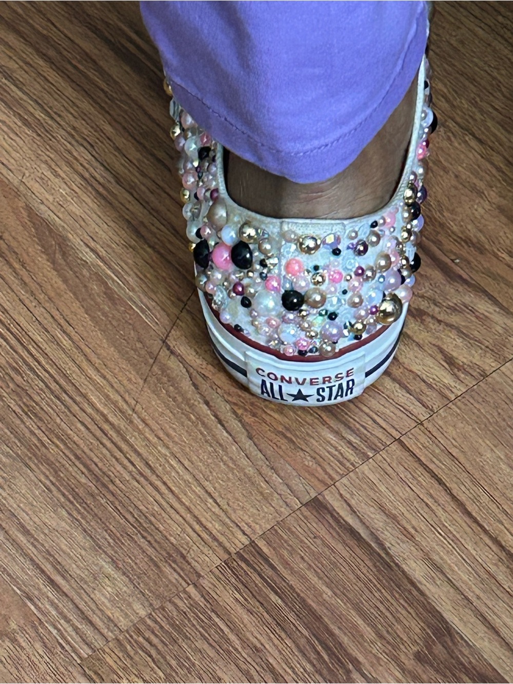 Converse White Low-Top Sneaker with Multicolor Pearl Embellishments - Picture 2 of 2